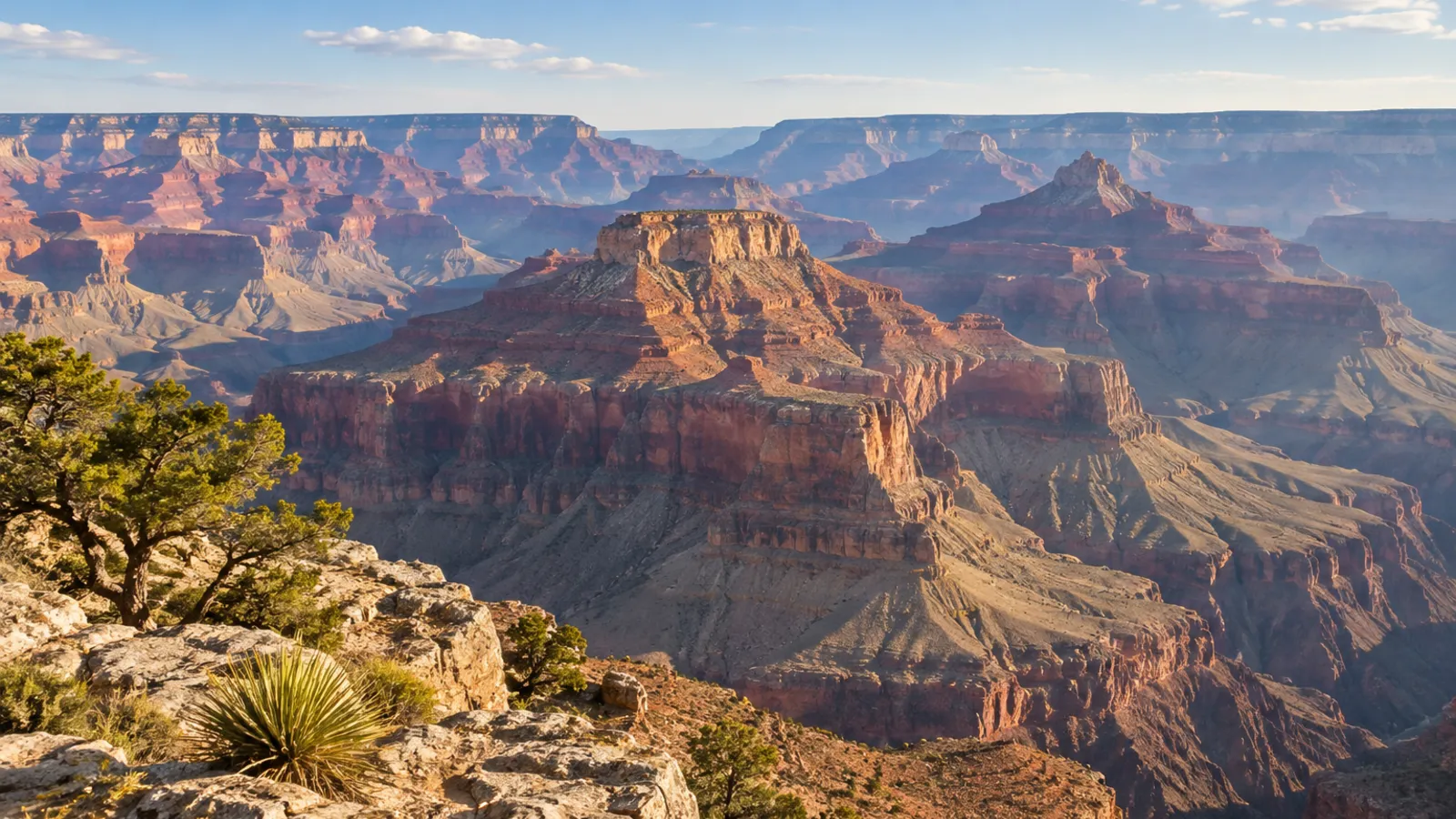 Photo-like illustration of the Grand Canyon's layered rock formations viewed from the South Rim.