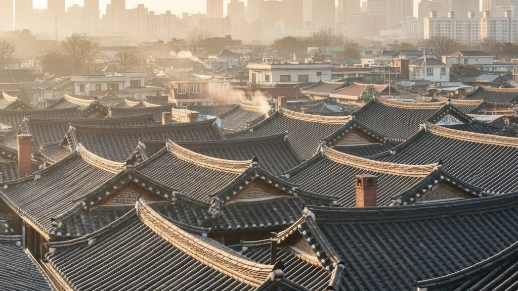 Telhados hanok na Aldeia Hanok de Bukchon, em Seul