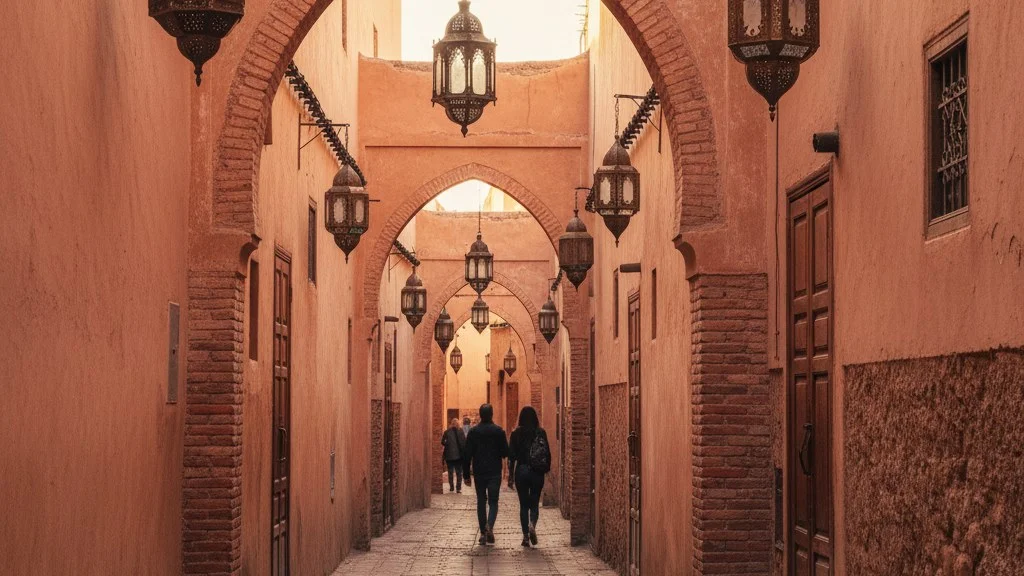 Lanternas em um beco da medina de Marrakech